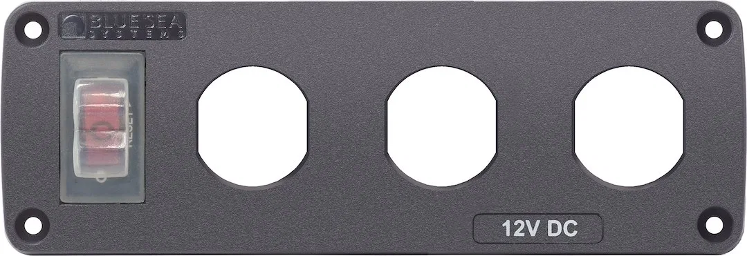 4367-BSS – BLUE SEA Electrical Panel, Water Resistant Panel, With Three Blank Openings For 12VDC Sockets Or USB Socke...